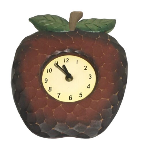 Vintage Carved Wooden Apple Wall Clock Mid Century Modern Farmhouse 8x10 Tested