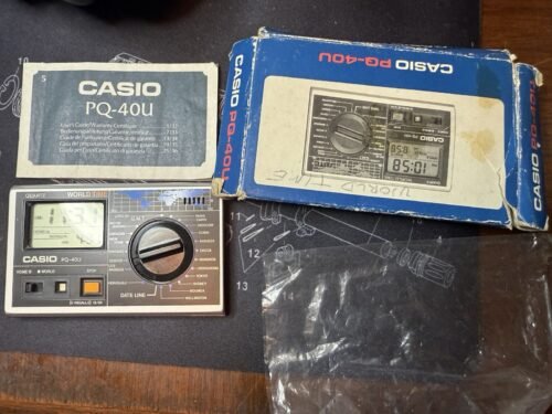 Vintage Casio Clock PQ-40U Travel Alarm Clock World Time Original Box and Case