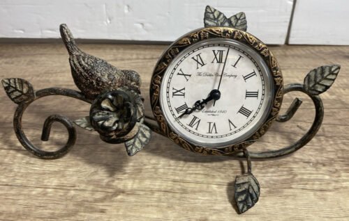 Vintage Cast IRON Bird And Wrought Iron Flower Hand-Crafted Freestanding Clock
