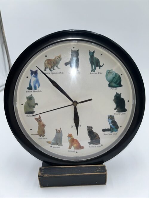 Vintage Cat-Themed Round Quartz Wall Clock With Sound Meow Sound Clock Works