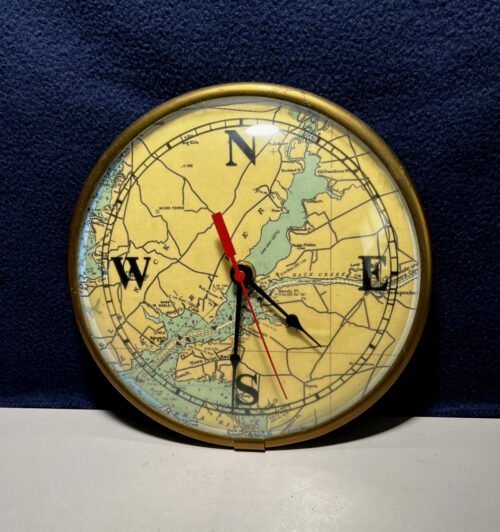 Vintage Cecil County Maryland Nautical Map Compass Clock Works Well