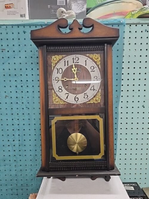 Vintage Centurion 35 Day Windup Pendulum Wall Clock Wood + Key Chimes Beautiful