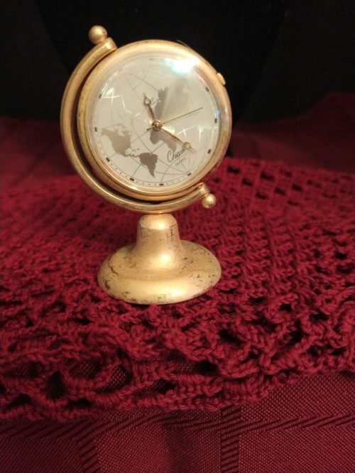 Vintage Chass Small Brushed Brass Novelty Spinning Globe Desk Clock