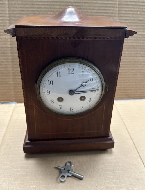 Vintage Chime Wooden Mantle Clock w/ Winding Key (54380 WEST GERMANY)