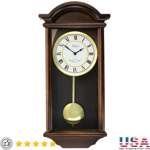 Vintage Chiming Pendulum Wall Clock Wood Classic Roman Numerals Decor Accents US