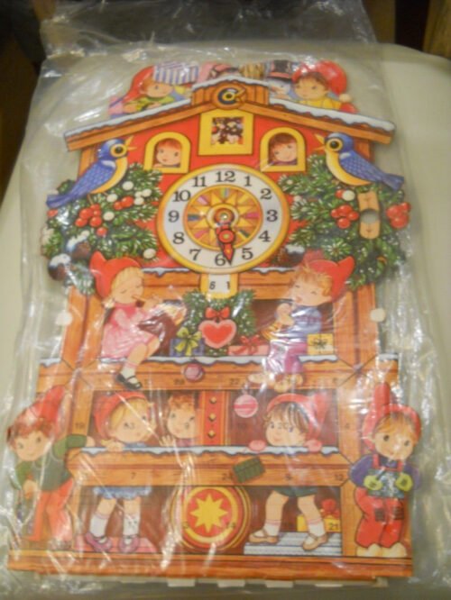 Vintage Christmas Advent Calendar 3D Pop Out Denmark 10"x17.5"-cuckoo clock