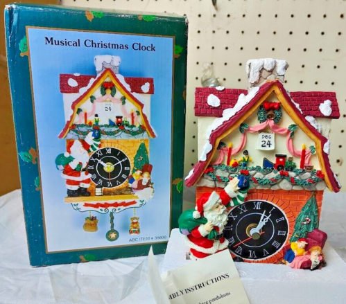 Vintage Christmas Musical Wall Clock Plays Holiday Songs on Every Hour Tested