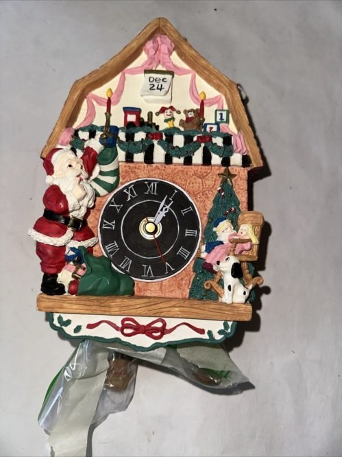 Vintage Christmas Musical Wall Clock Plays Holiday Songs on Every Hour Tested