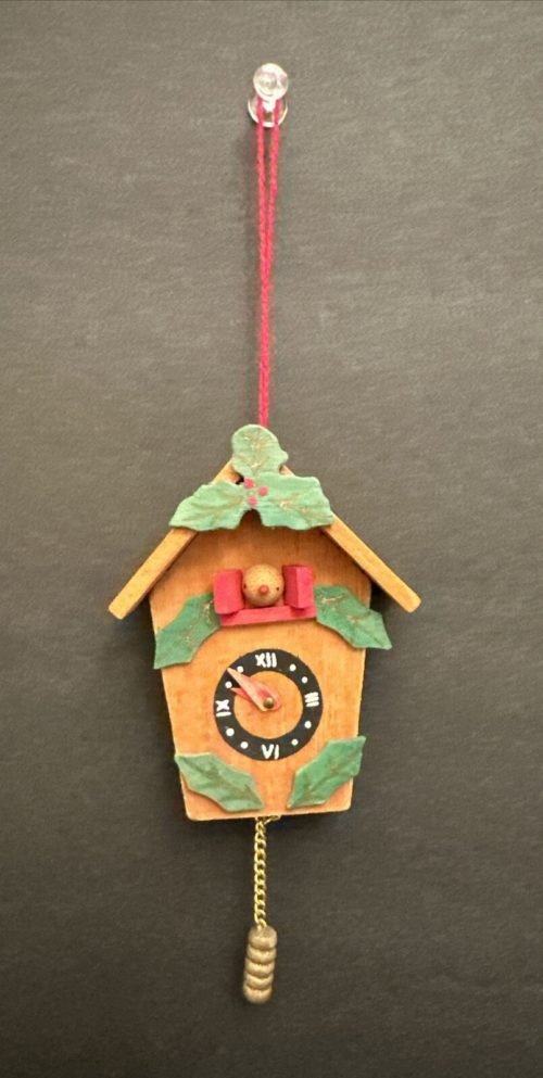 Vintage Christmas Ornament Wood Cuckoo Clock, Taiwan