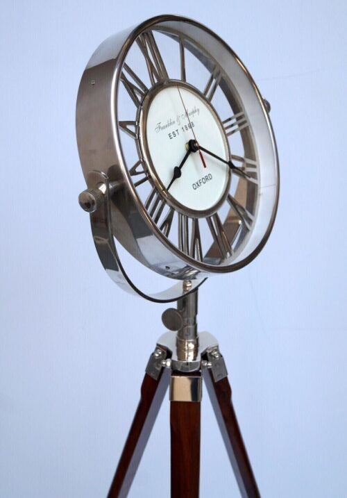 Vintage Chrome Roman Clock Antique Maritime Oxford Floor Stand Clock Decor
