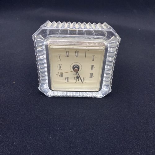 Vintage Clear Crystal Desk Quartz Clock Crystal Clear Works Well Looks New