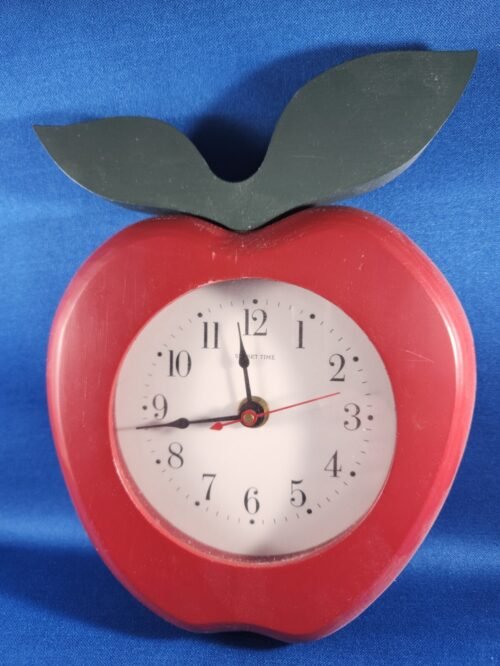 Vintage Clock Red Apple Wooden Wood Glass Face Country Rustic