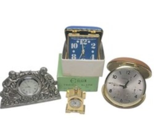 Vintage Clocks Lot Alarm Clocks, Westclox, Elgin, Lenox, Miniature Clock