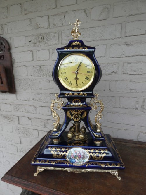 Vintage cobalt blue porcelain mantel clock