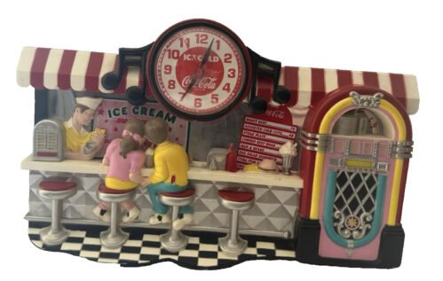 Vintage Coca-Cola 1950s Diner Wall Clock with Jukebox- Retro Soda Fountain Decor