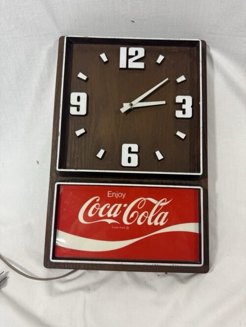 Vintage Coca-cola Wall Clock Plug In Wood grain 70s Working