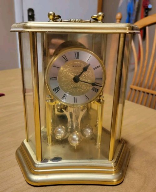 Vintage Collectible Bulova Brass Quartz Anniversary Mantel Clock Germany