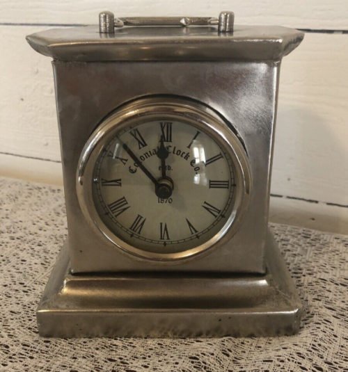 Vintage Colonial Clock Company Factory 1870 Metal Desk Clock Secret Storage Work