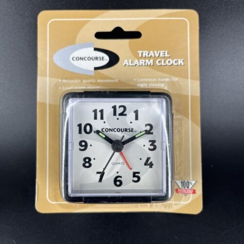 Vintage Concourse Battery Operated Travel Alarm Clock Glowing Hands 2.25 Inch