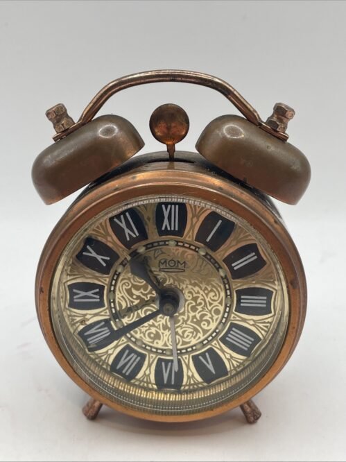 Vintage Copper MOM Wind Up Alarm Desk Clock Hungary