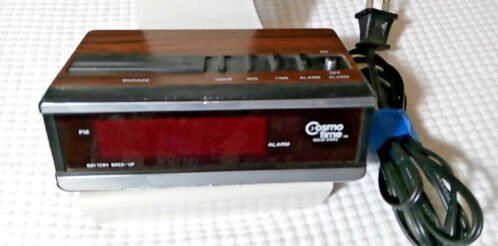 Vintage Cosmo Time Electronic LED Alarm Clock E517A Faux Wood Tested & Works!