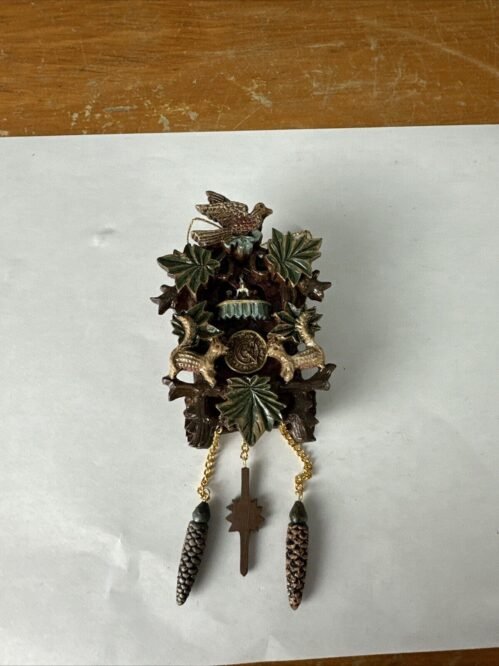 Vintage Cuckoo Clock Resin Ornament Christmas Holiday Squirrels Bird Pine Cones