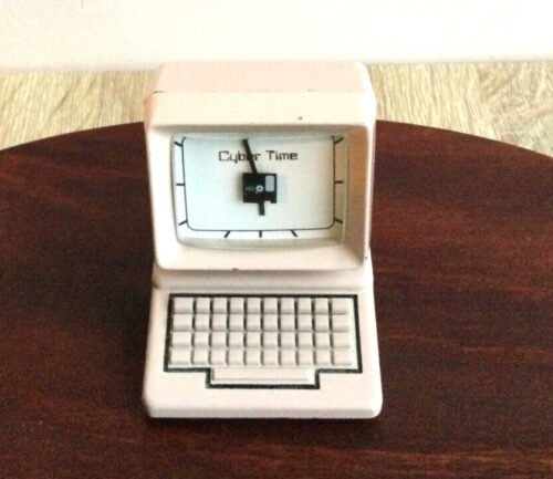Vintage Cyber Time PC Computer Miniature Metal Desk Clock New Battery
