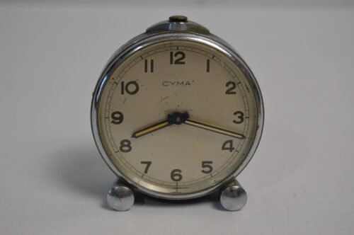 Vintage Cyma Watch Co. Swiss Movement Wind-Up WORKS Blue Alarm Travel Clock