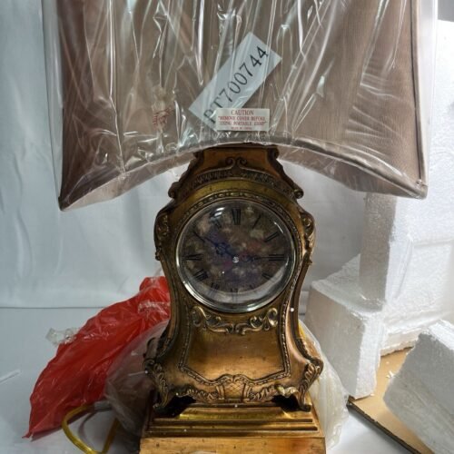 Vintage Dale Tiffany Bromley Clock Lamp Bronze / Tan Lamp Shade 10x21