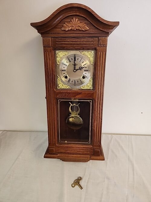 Vintage D&A Oak Regulator Chiming Wall Clock Key Wind With Pendulum