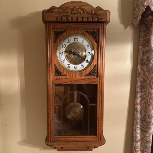 Vintage D&A Oak Regulator Chiming Wall Clock Key Wind With Pendulum