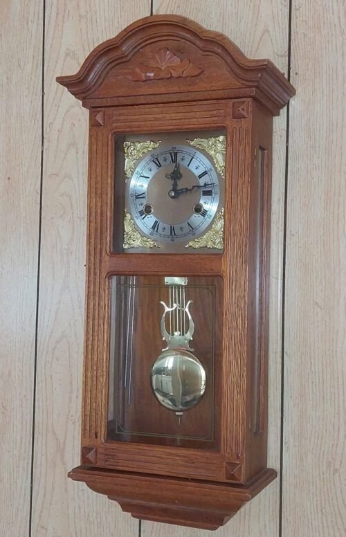Vintage D&A Oak Regulator Chiming Wall Clock Key Wind With Pendulum 10lb 25in X