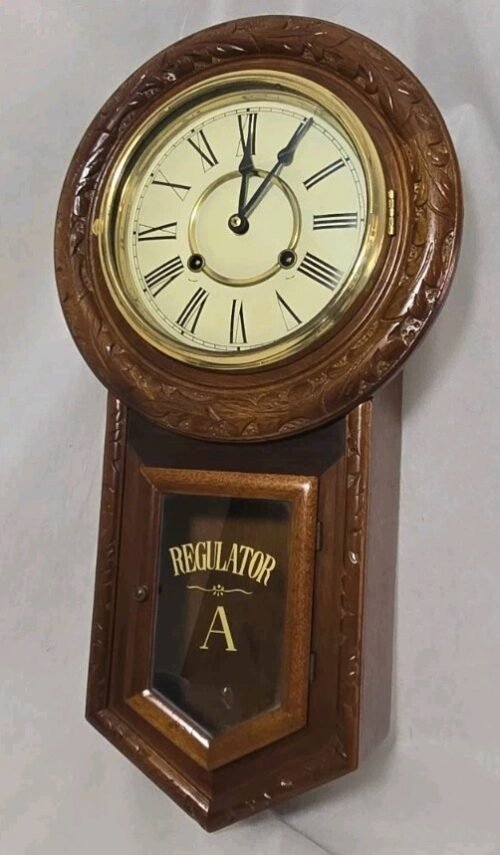 Vintage D&A Regulator Schoolhouse Wall Clock Wind Up Hourly Gong