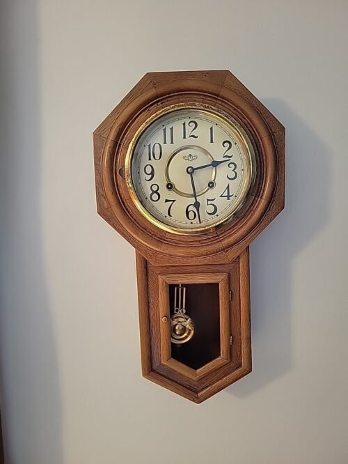 Vintage D&A Schoolhouse Regulator Wall Clock chiming w pendulum Korea - AS-IS
