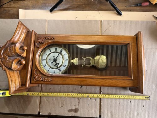 Vintage D & A Westminister Ave Wooden Oak Wall Clock Chimes 28X12X5