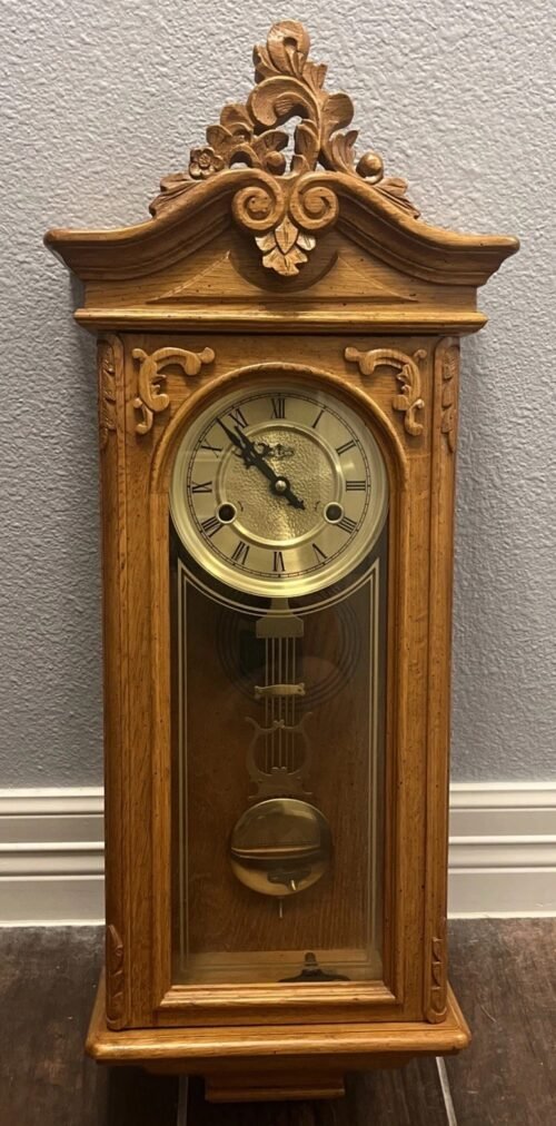 Vintage D&A Wind Up Movement Oak Pendulum Wall Clock, Very Good