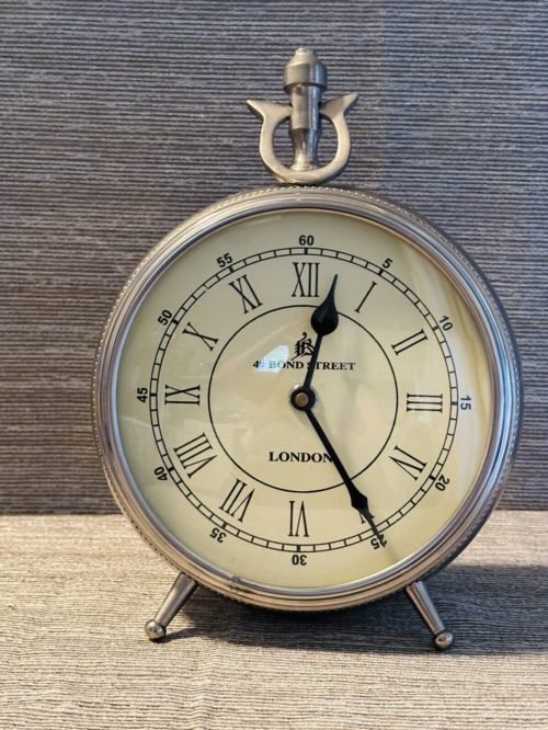 Vintage Desk Clock Metal Old London Antique Finish 49 Bond Street, Work Well