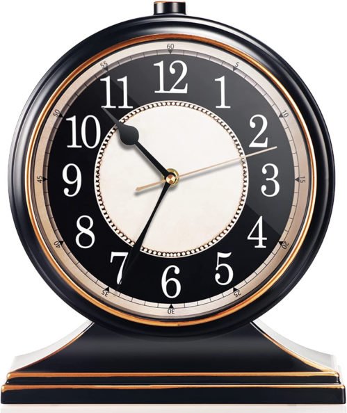 Vintage Desk Clock Silent-Non-Ticking 10-inch dial Table Clock,Retro Mantel Cloc