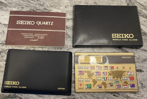 Vintage Digital Seiko World Timer Time Zone Travel Alarm Clock Pocket Card