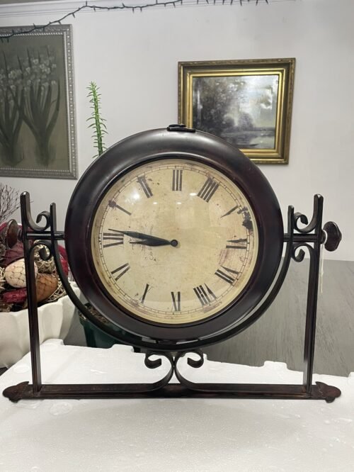 Vintage Double Sided Hanging Wall Clock Wrought Iron Antique