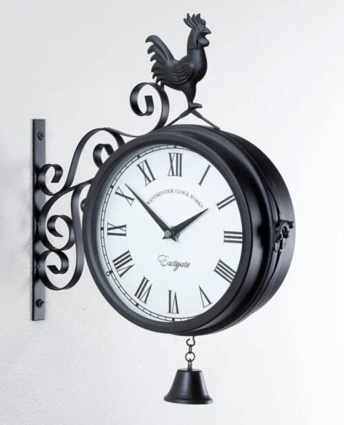 Vintage Double Sided Wall Clock Train Station Bell Clock Wall-Mounted Retro