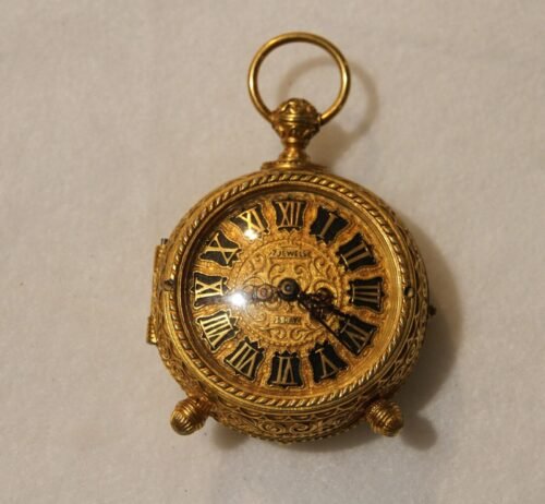 Vintage Du Chateau W. Germany Alarm Desk Clock - 8 Days, 7 Jewels, Gold w/issues