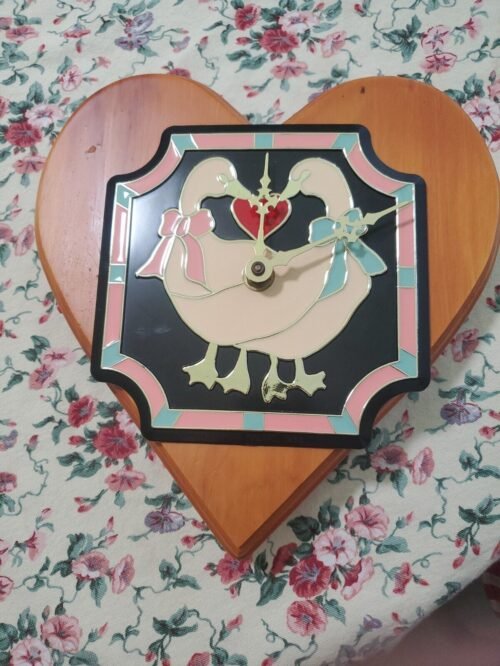 Vintage Ducks love Hearts wood Wall Quartz Clock