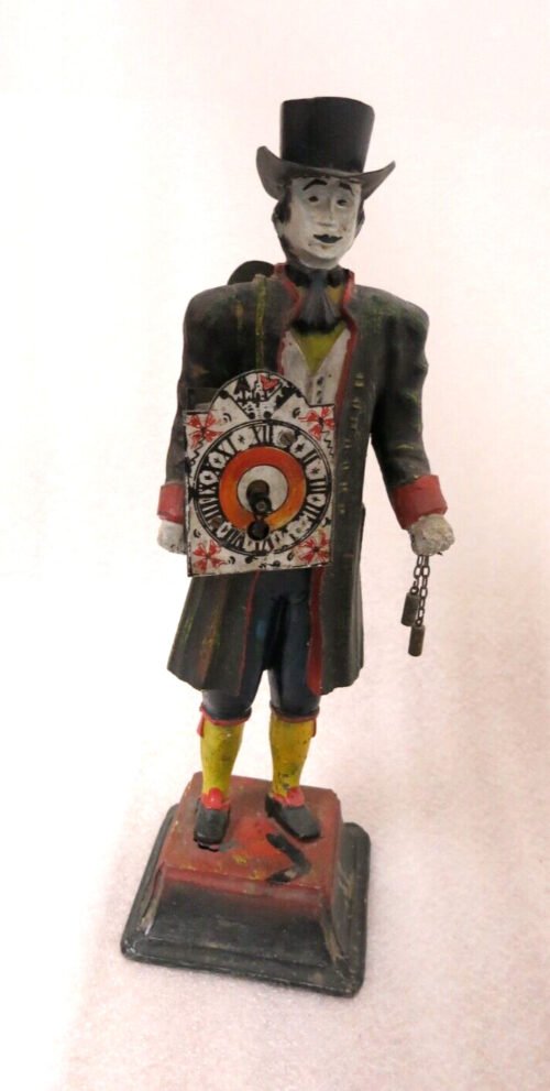 Vintage Dutch Clock Seller Peddler Cast Iron Figure 14.5" tall
