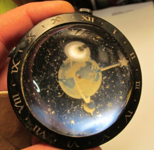 Vintage EARTH Planet MOON ~ STARS Celestial DESK Clock WESTCLOX WORKS GREAT!