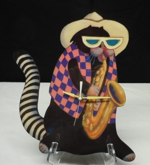 Vintage Ed Olbon Saxophone Hip Jazz Cat Clock