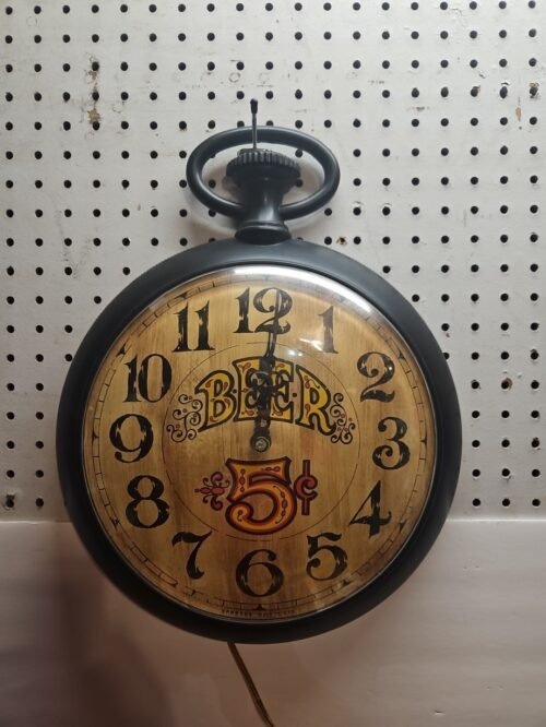 Vintage Electric Beer 5 Cents Wall Clock Bar Pocket Watch Working Condition (JA)