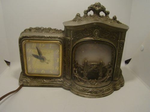 Vintage Electric Metal Table Clock with Flickering Fireplace