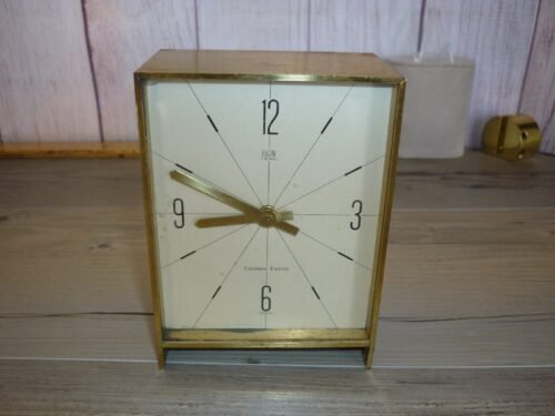 VINTAGE ELGIN 7-JEWEL CORDLESS ELECTRIC DESK SHELF CLOCK BRASS GERMANY