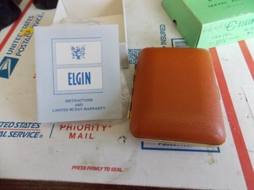 Vintage Elgin Alarm Clock Travel Folding EXCELLENT W BOX PAPERS LOOK